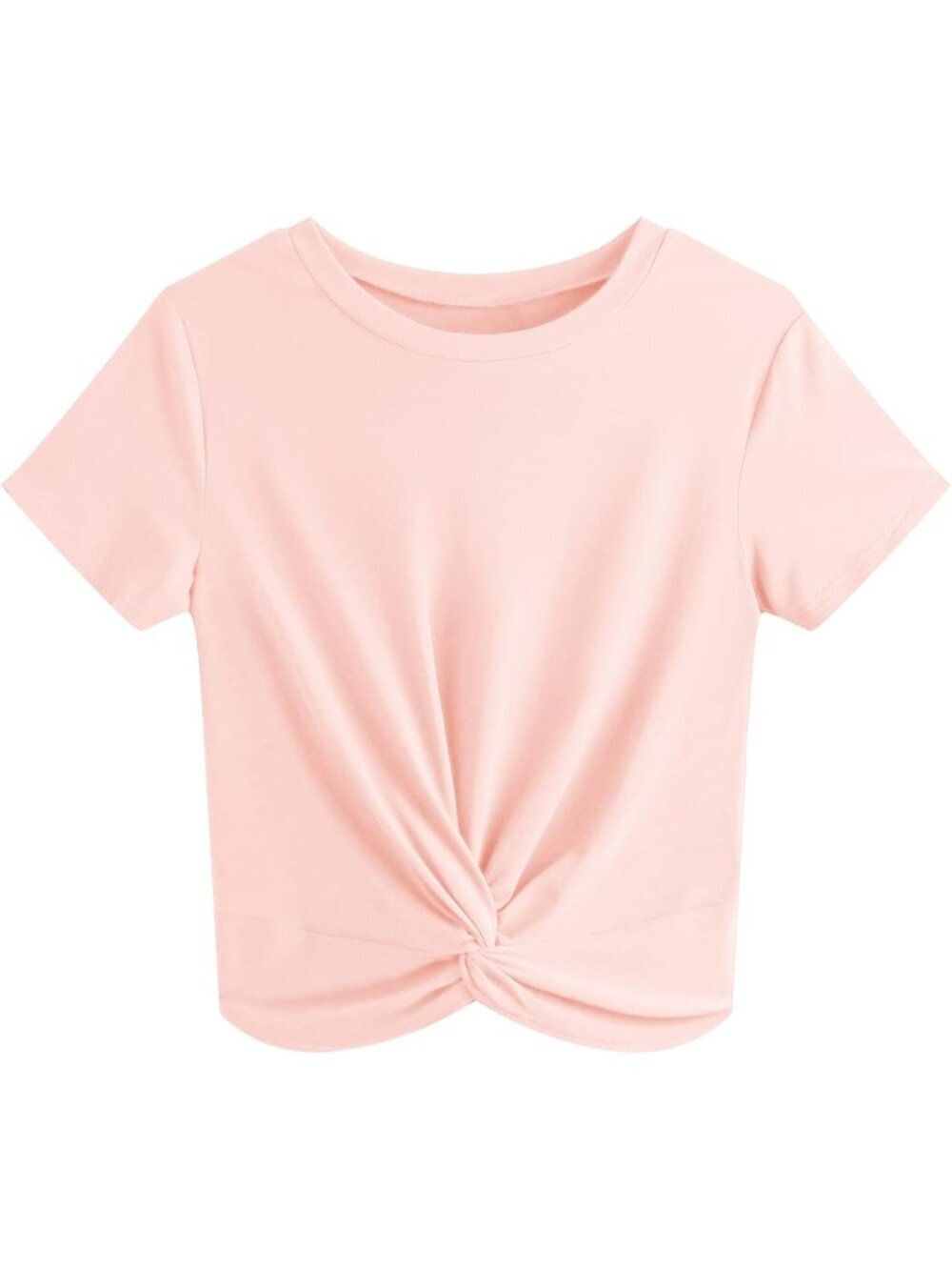 Women's T Shirt Light Pink Summer Causal Short Sleeve Blouse Round Neck Crop Top